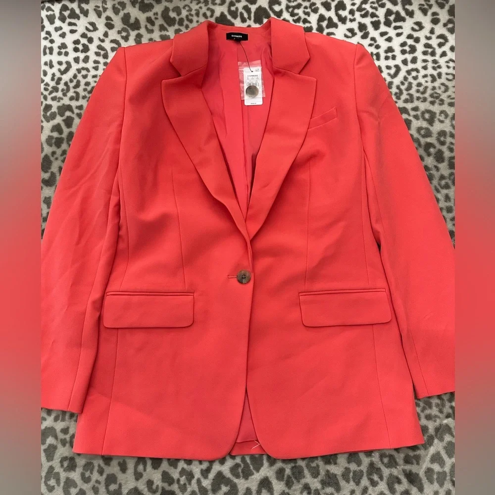 Express Studio Stretch Twill Boyfriend Blazer in Hot Coral Size Small Women’s - Picture 5 of 17